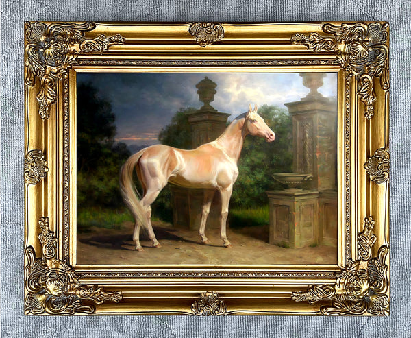 Fine Oleograph on Canvas of a Palomino Horse in a Palladian Landscape