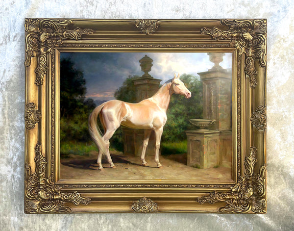 Fine Oleograph on Canvas of a Palomino Horse in a Palladian Landscape