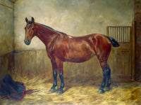 Fine Oleograph on Canvas of a Bay Hunter in a Stable aft. C.Gabriel