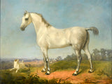 Fine Oleograph on Canvas of a Dapple Grey Welsh Cob & Terrier