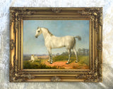Fine Oleograph on Canvas of a Dapple Grey Welsh Cob & Terrier