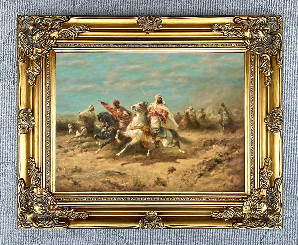 Fine Oleograph on Canvas of Arab Horsemen - The Charge after Adolph Schreyer