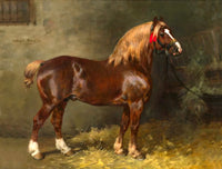 Fine Oleograph on Canvas of a Shire Horse in a Stable aft. Julius Von Blaas