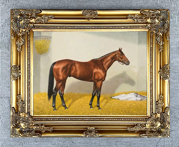 Fine Oleograph on Canvas of the Racehorse Eclipse in a Stable