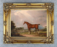 Fine Oleograph on Canvas of a Bay Hunter in an extensive Landscape