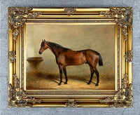 Fine Oleograph on Canvas of a Bay Horse in a Stall