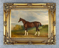 Fine Oleograph on Canvas of the Bay Racehorse "Gameboy" in a Rural Landscape