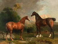 Fine Oleograph on Canvas of 3 Horses in a Rural Landscape