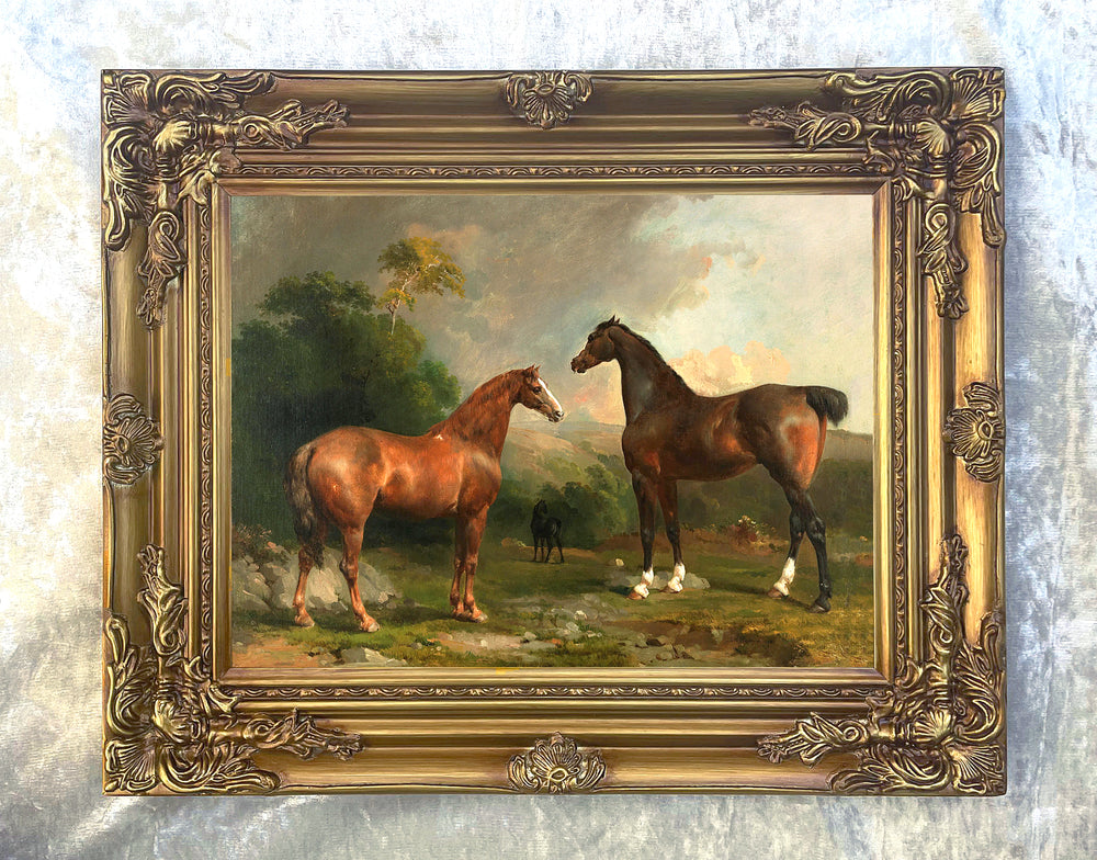 Fine Oleograph on Canvas of 3 Horses in a Rural Landscape