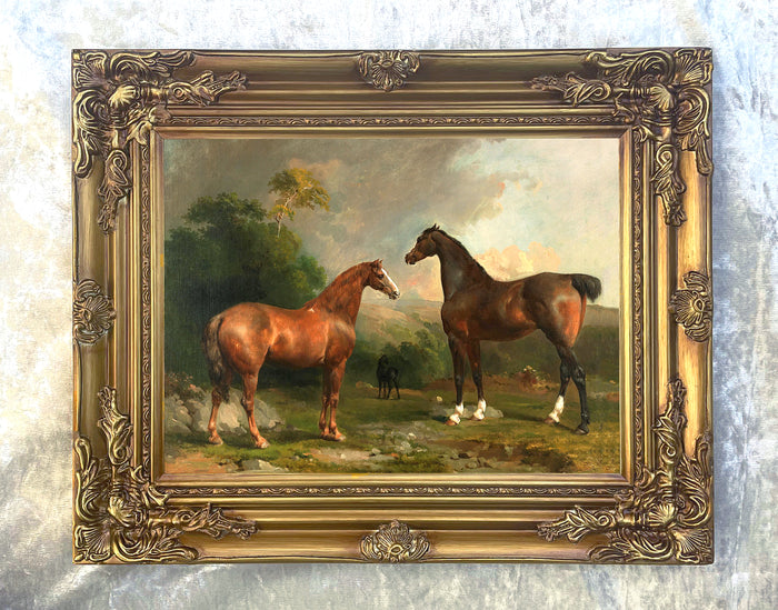 Fine Oleograph on Canvas of 3 Horses in a Rural Landscape