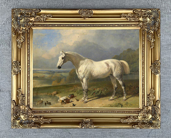 Fine Oleograph on Canvas - Grey Hunter by a Pond aft. J.Herring