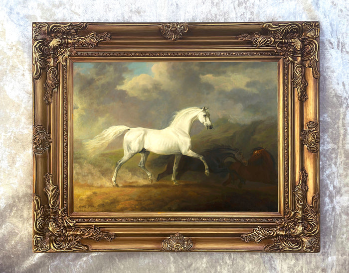 Fine Oleograph on Canvas - White Stallion in a Landscape aft. Sawry Gilpin
