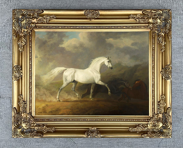 Fine Oleograph on Canvas - White Stallion in a Landscape aft. Sawry Gilpin