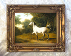 Fine Oleograph on Canvas - A Grey Arab Stallion in a Wooded Landscape