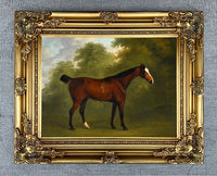 Fine Oleograph on Canvas - Portrait of a Bay Horse in a Wooded Landscape