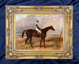 Fine Oleograph on Canvas - Portrait of a Racehorse with Jockey Up