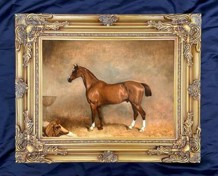 Fine Lithograph on Canvas - 'Light Heart', a chestnut hunter in a stable