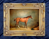 Excellent Oleograph on Canvas - Portrait of the Racehorse "Sunlight" in a Stable