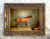 Excellent Oleograph on Canvas - Portrait of the Racehorse "Sunlight" in a Stable