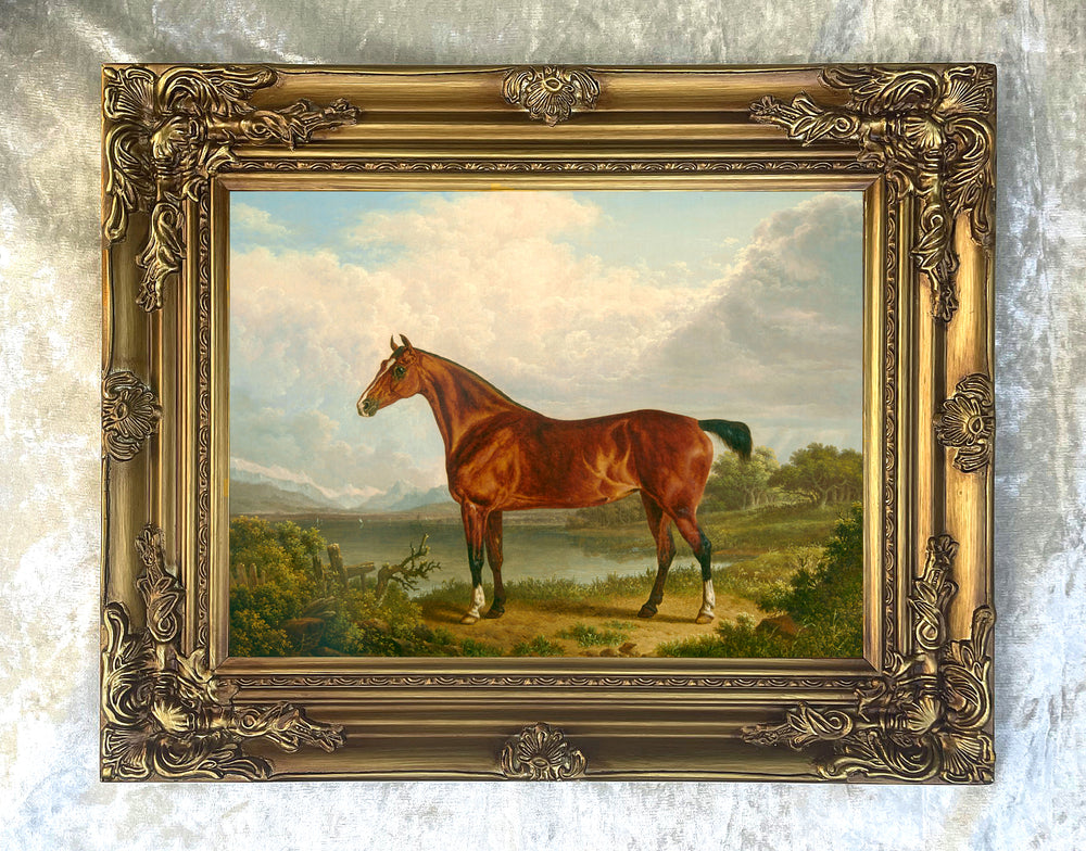 Fine Oleograph on Canvas - Study of a Chestnut Hunter aft. Charles Towne