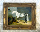 Oleograph on Canvas of a Dapple Grey Horse in a Stable