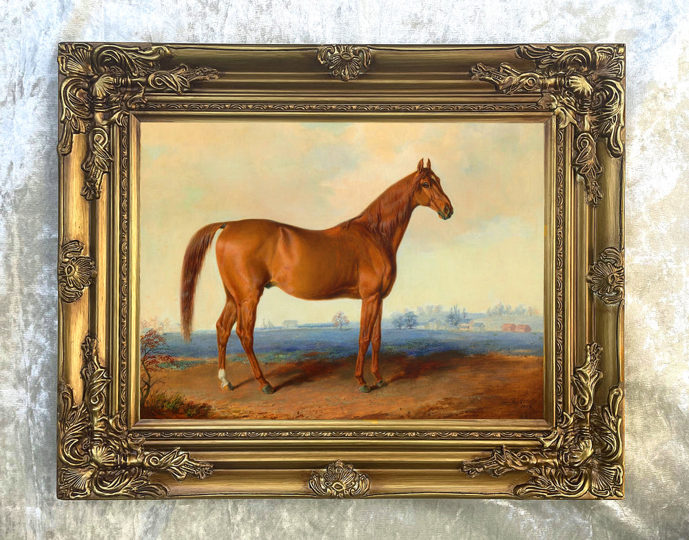 Fine Oleograph on Canvas - The Racehorse "American Eclipse" in a Landscape