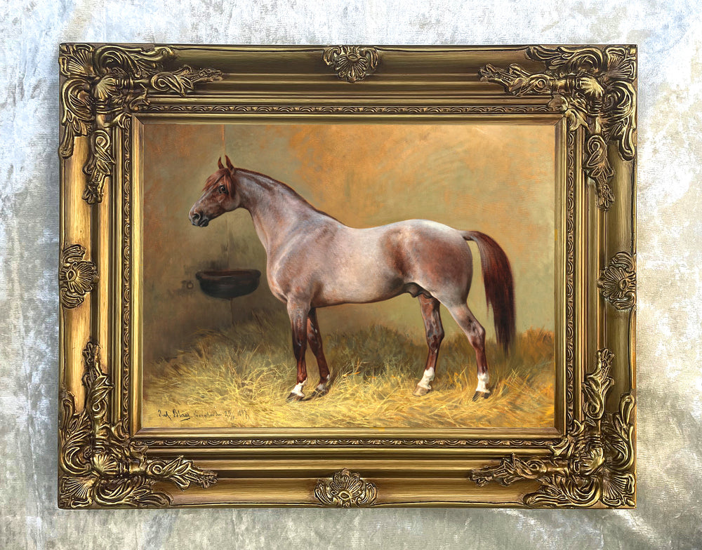 Oleograph on Canvas of a Dun Horse in a Stable