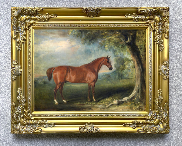 Fine Oleograph on Canvas of a Chestnut Horse in a Landscape aft. J Ferneley Jnr