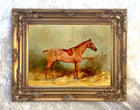 Fine Oleograph on Canvas - Study of a Saddled Chestnut Hunter in a stable
