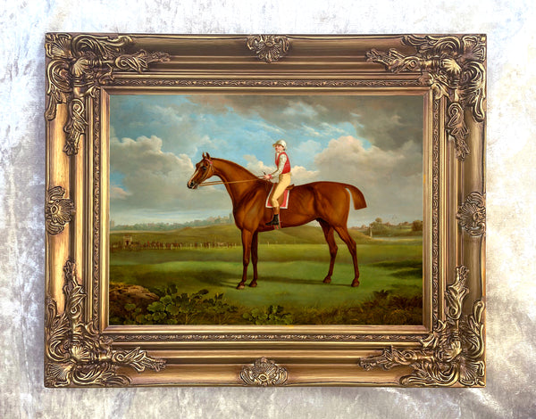 Fine Oleograph on Canvas - The Racehorse "Regulus" with Jockey up