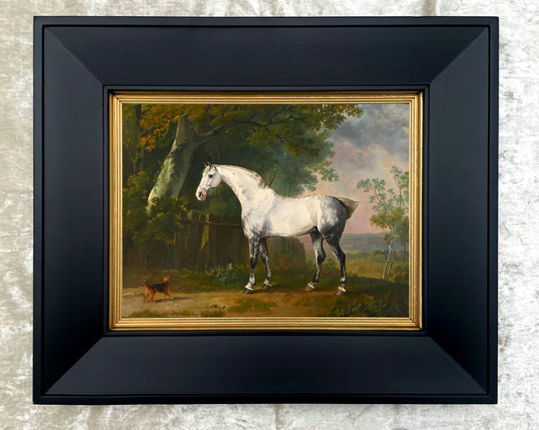 Fine Large Oleograph on Canvas of a Grey Horse & Dog in a Landscape