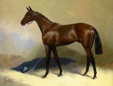 Fine Gilt Framed Lithograph of a Bay Racehorse in a Stable - aft. Edwin Douglas