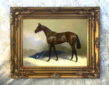 Fine Gilt Framed Lithograph of a Bay Racehorse in a Stable - aft. Edwin Douglas