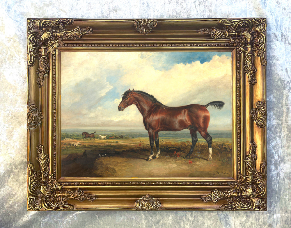 Oleograph on Canvas of a Bay Hunter in a Landscape