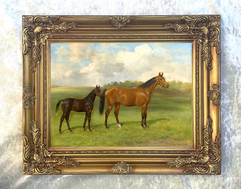 Fine Oleograph on Canvas - Study of a Mare & Foal