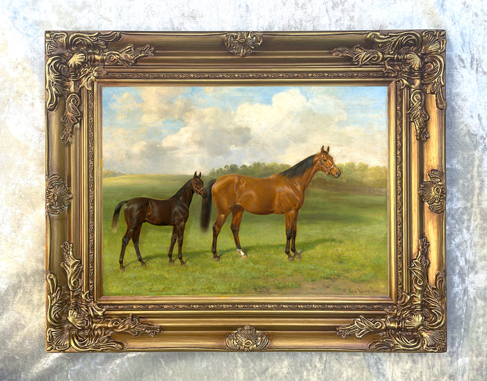 Fine Oleograph on Canvas - Study of a Mare & Foal