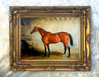 Gilt Framed Oleograph of  a Racehorse in a Stable