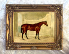 Gilt Framed Oleograph of  a Bay Hunter in a Stable after J.F.Herring