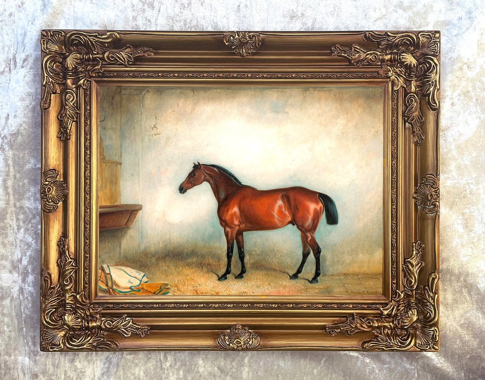 Oleograph on Canvas of a Horse in a Stable after Claude Ferneley