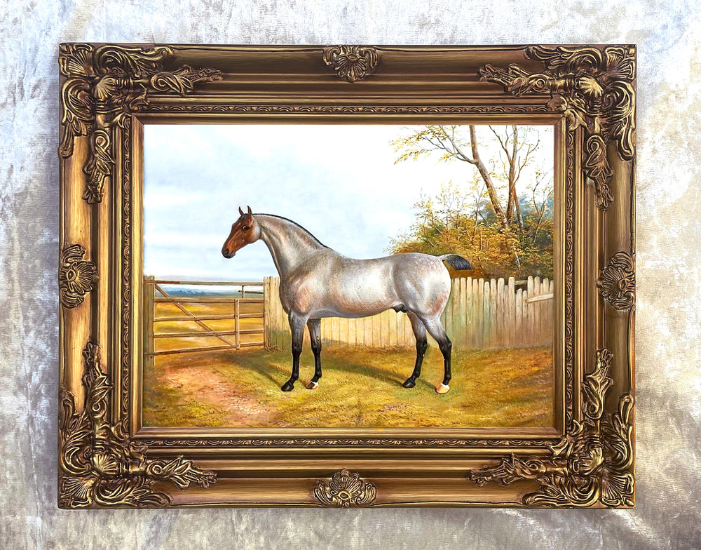 Oleograph on Canvas of a Dun Horse in a Yard