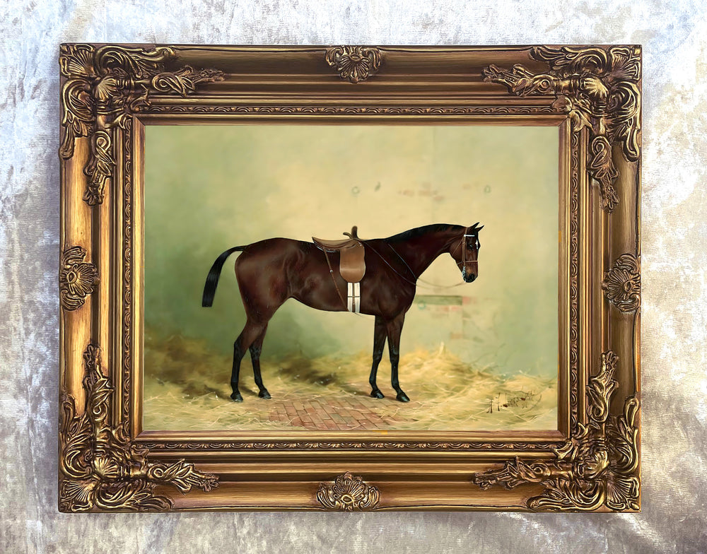 Oleograph on Canvas of "Bay Horse Stabled"