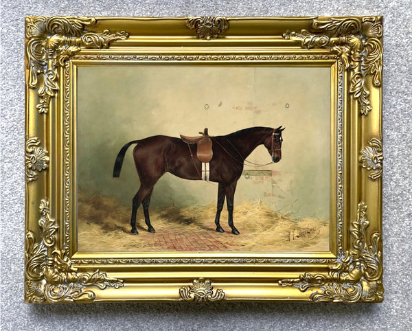 Oleograph on Canvas of "Bay Horse Stabled"