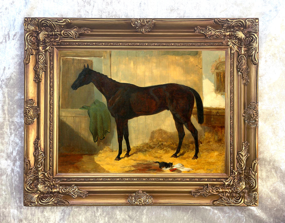 Oleograph on Canvas of a Bay Horse with a Kitten
