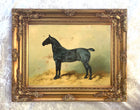 Oleograph on Canvas of a Black Horse in a Stable