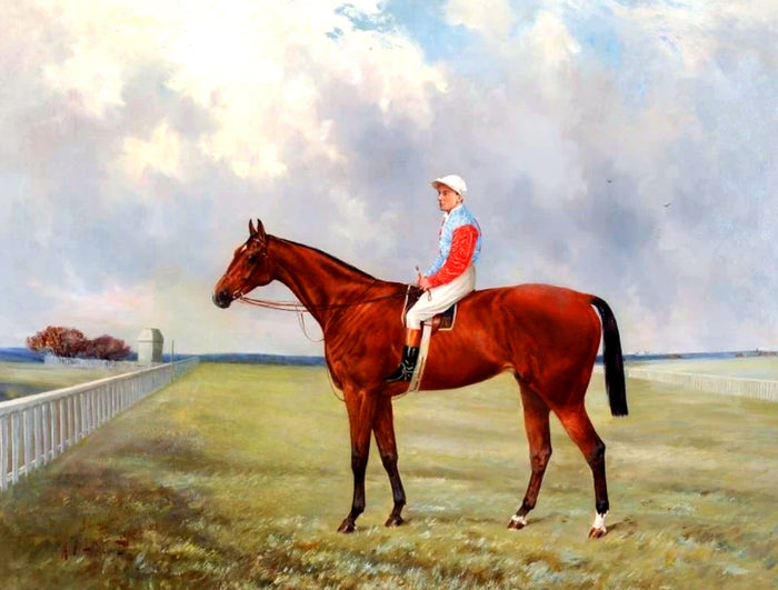 Oleograph on Canvas of a Racehorse & Jockey