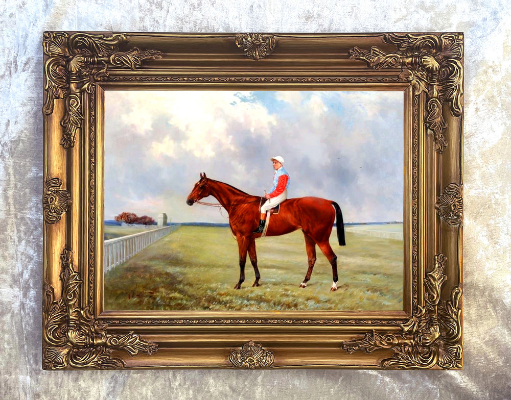 Oleograph on Canvas of a Racehorse & Jockey
