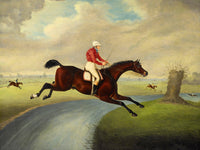 Oleograph on Canvas of a Racehorse "Over the Stream"