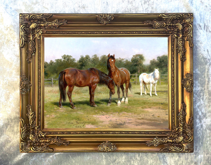 Fine Oleograph on Canvas of 3 Horses in a Landscape