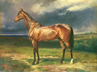 Fine Oleograph on Canvas - Bay Horse in an Extensive Rural Landscape