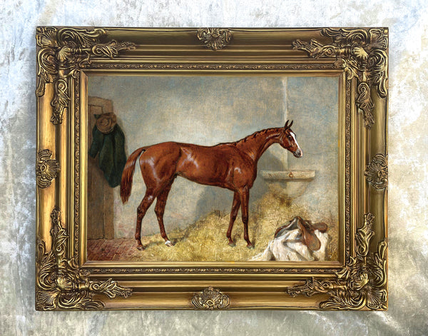 Fine Oleograph on Canvas of a Bay Hunter in a Stable aft. Harry Hall